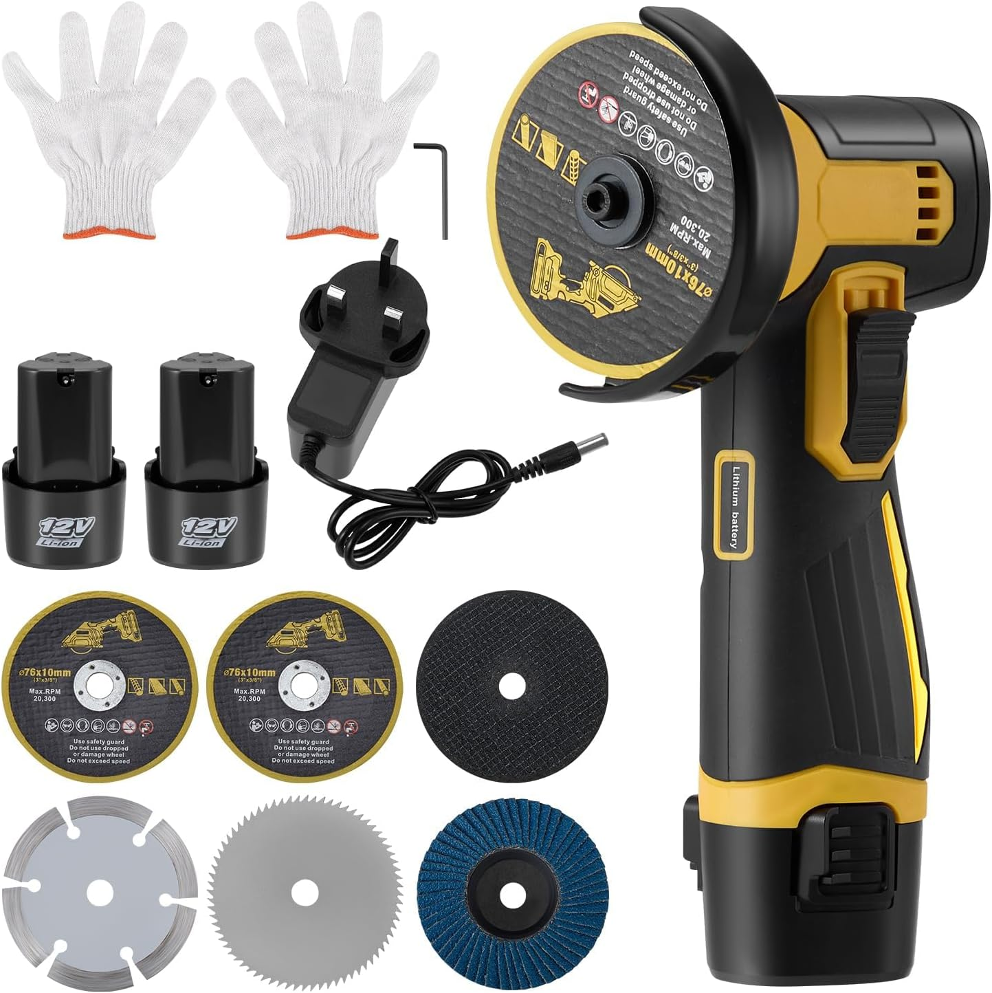 12V Cordless Mini Angle Grinder Kit (Dual Battery + 6 Discs)