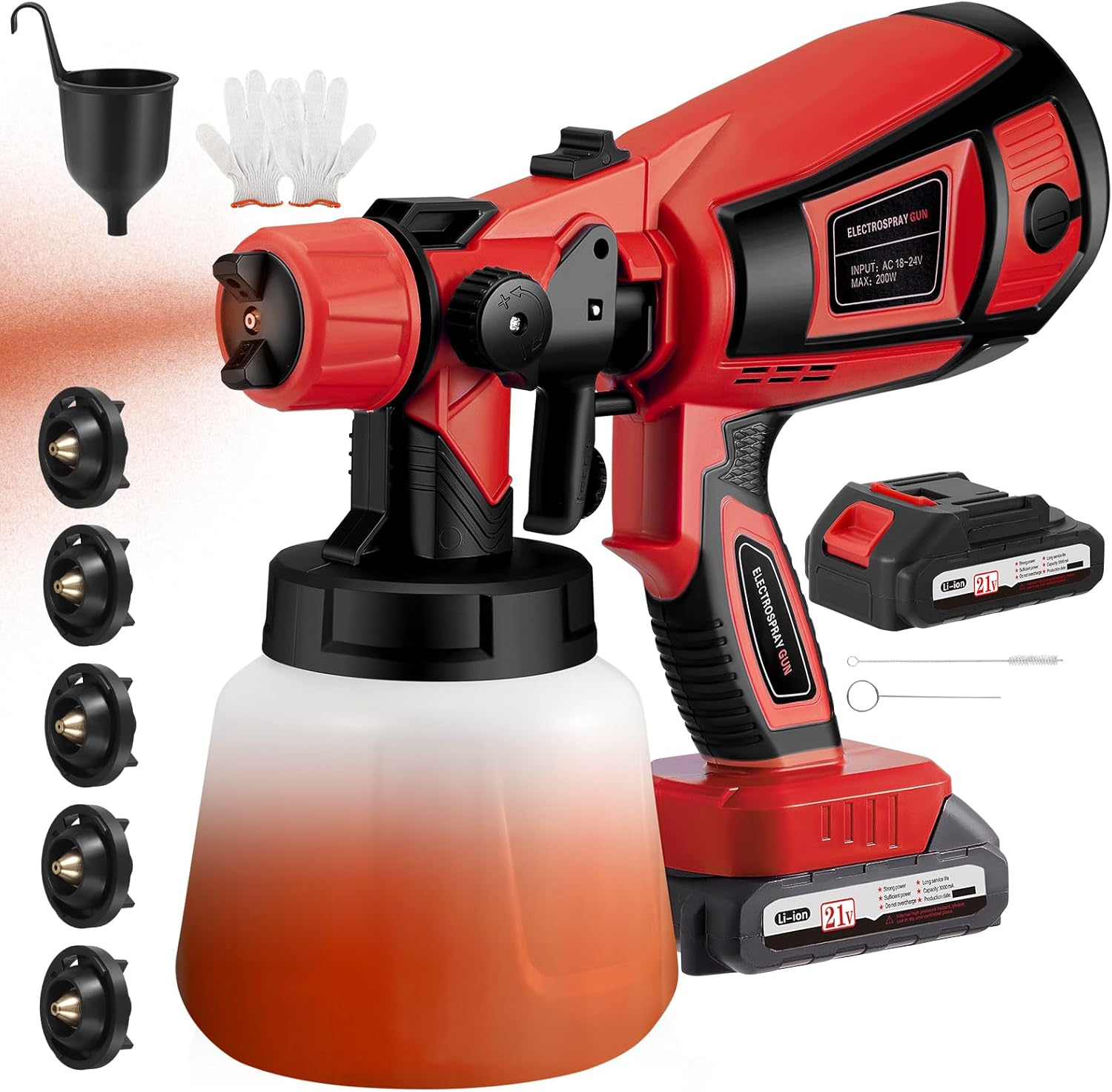 21V Cordless Electric Paint Sprayer Gun (2 Batteries + 5 Nozzles)